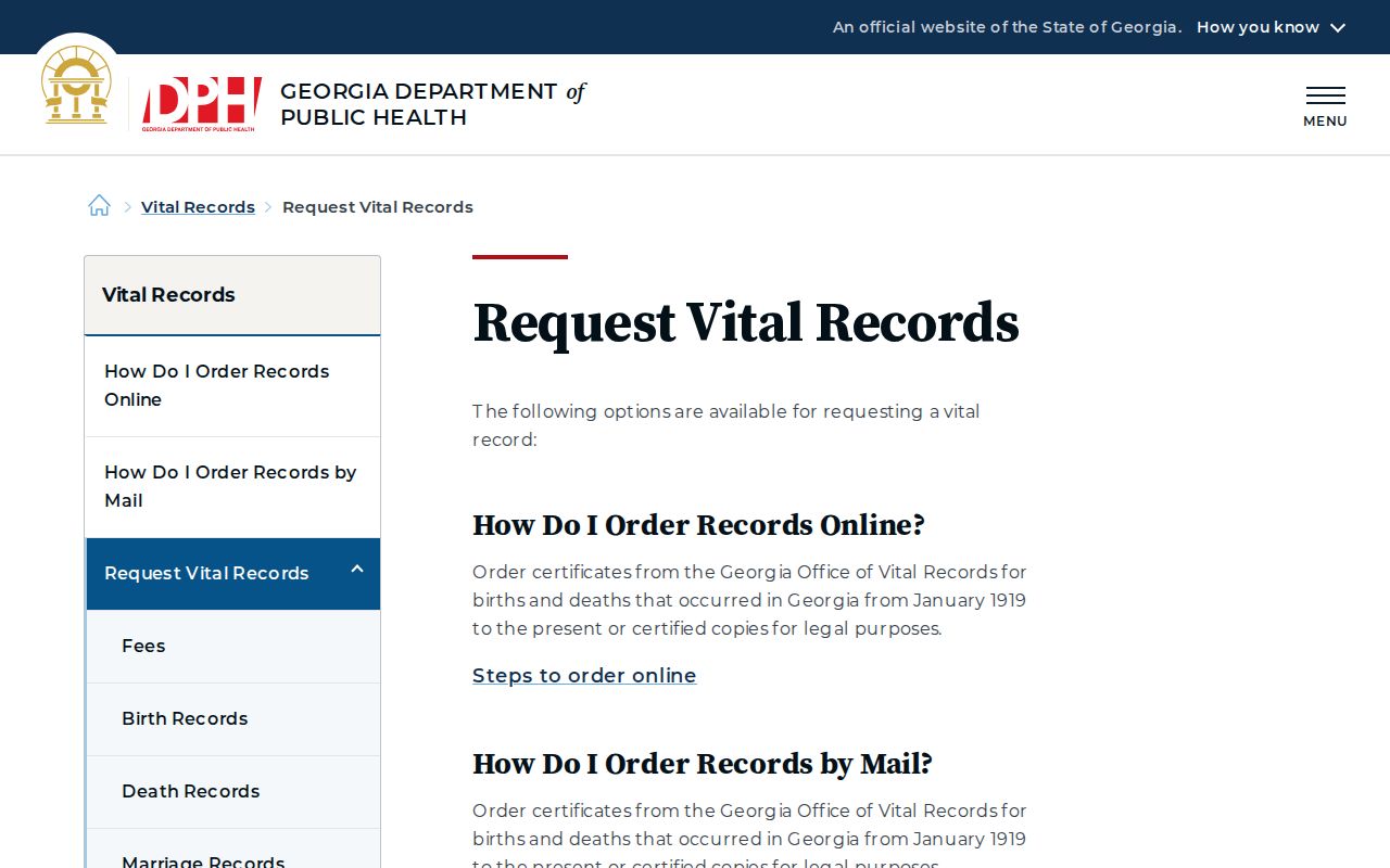 Peachtree Corners residents directory Georgia vital records request