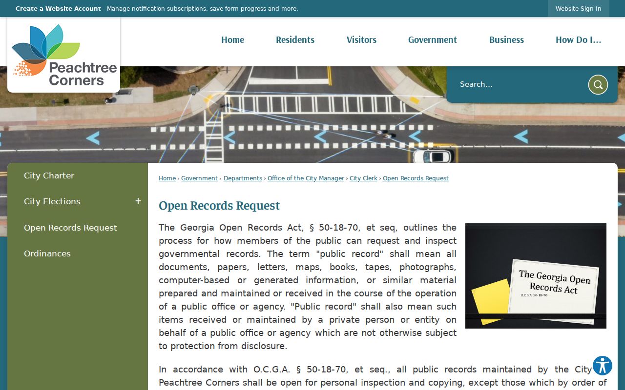 Peachtree Corners street directory open records request