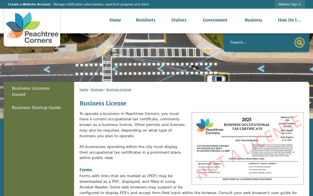 Peachtree Corners ZIP code directory business-license evidence