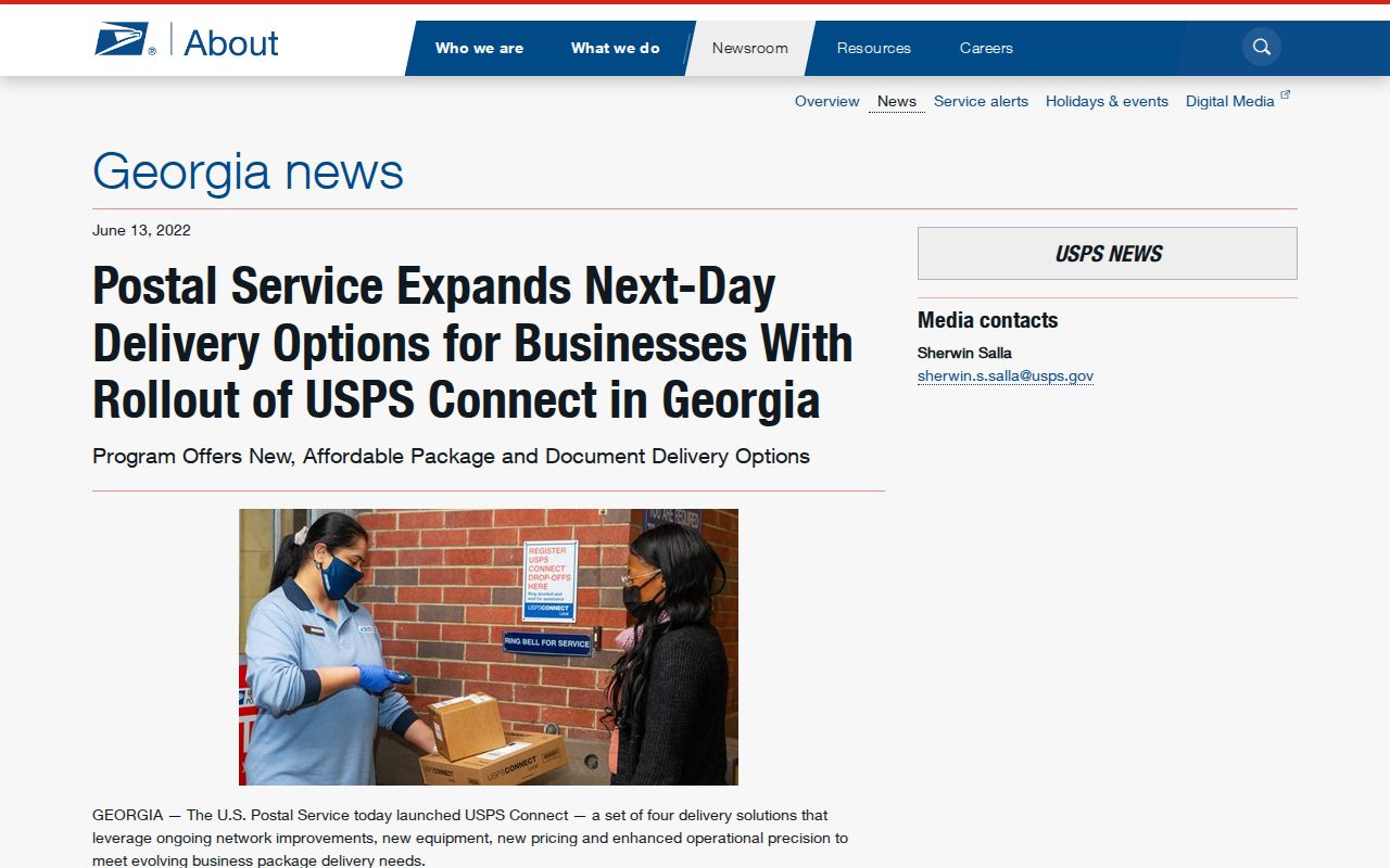 Peachtree Corners ZIP code directory showing the USPS local facility